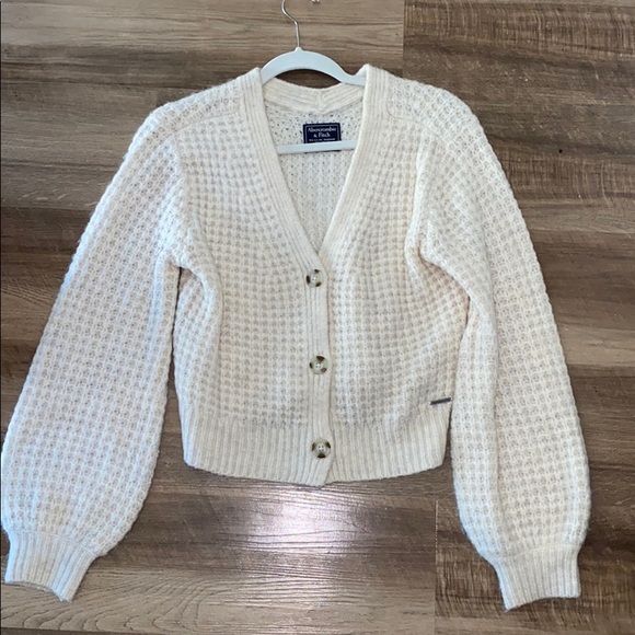 Waffle Knit Balloon Sleeve Cardigan 
